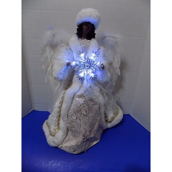 NEW Christmas Black American Snow Queen Angel LED Battery Tree Topper Holiday - Picture 7 of 10